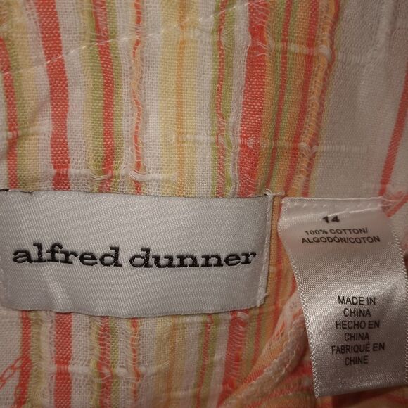 Alfred Dunner Women's 14 White Pink Striped 3/4 Sleeve V-Neck 100% Cotton Top - Picture 4 of 9